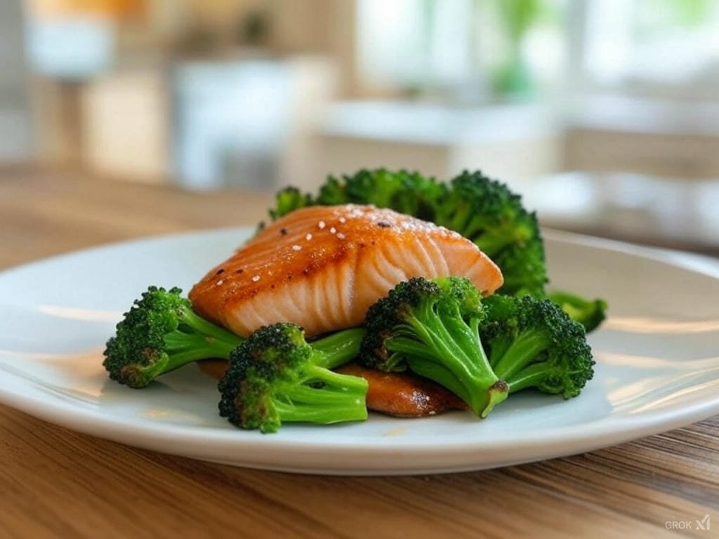 Honey Soy Glazed Salmon on a plate with broccoli