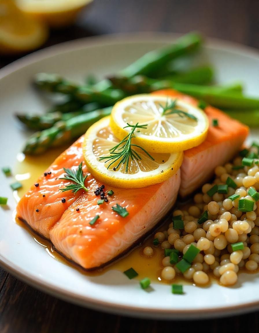 Vibrant Plate of Grilled Salmon with Lemon and Herbs