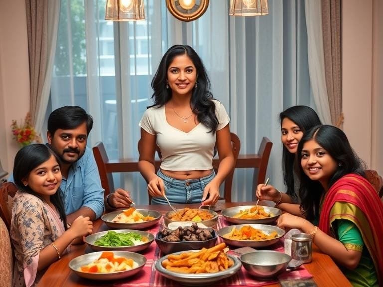 A family enjoying the dish together at the dining table