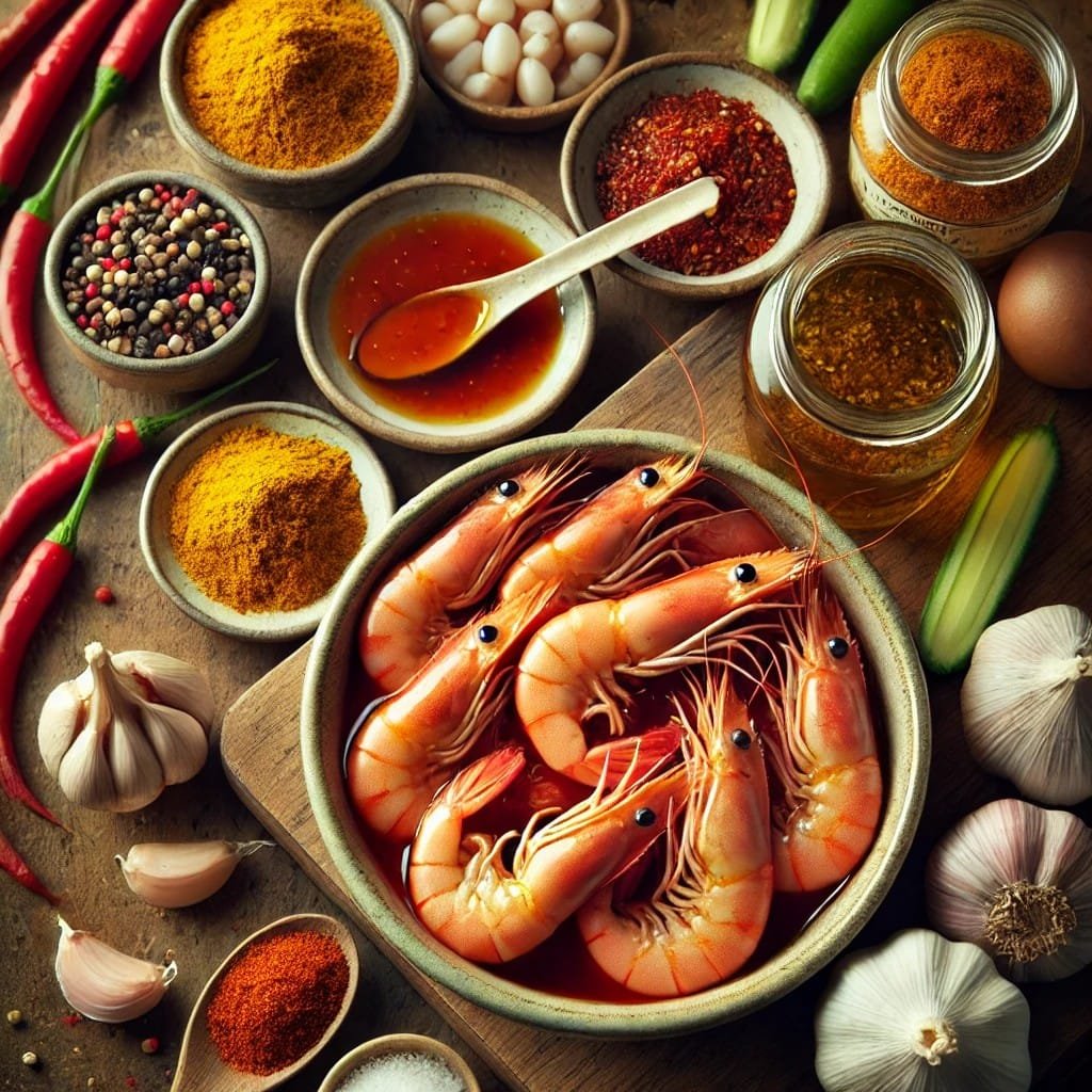 Freshly Made Prawn Pickle with Ingredients