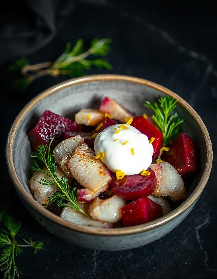 Colourful Herring Salad with Beets and Yogurt Dressing