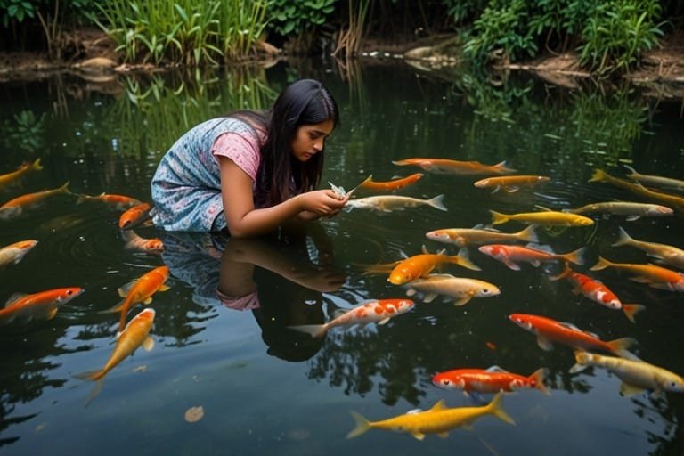 Girl Care Koi Fish