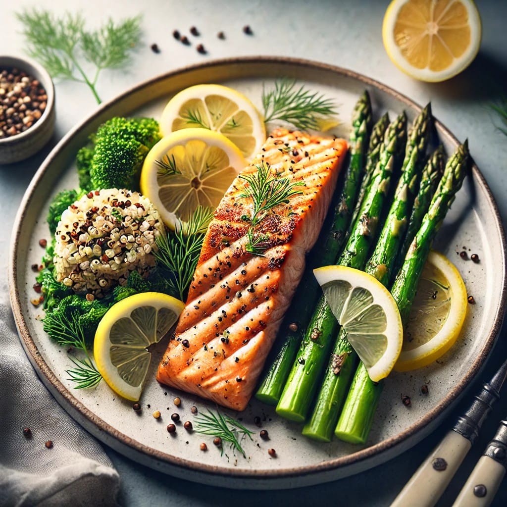 Vibrant Plate of Grilled Salmon with Lemon and Herbs