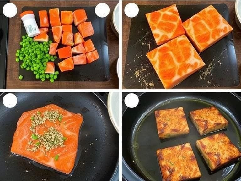 collage of cubing salmon