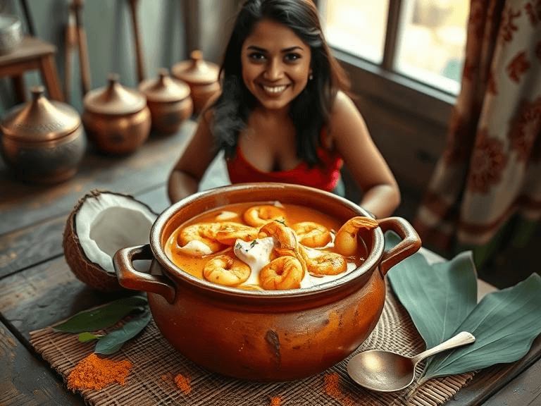 A clay pot of Chingri Malai Curry