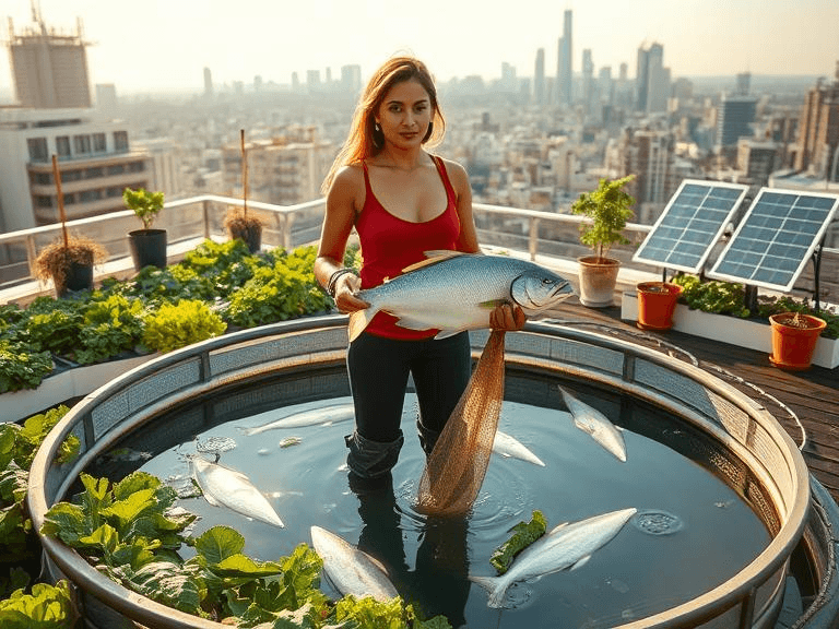 Solar-powered aerator on a rooftop pond