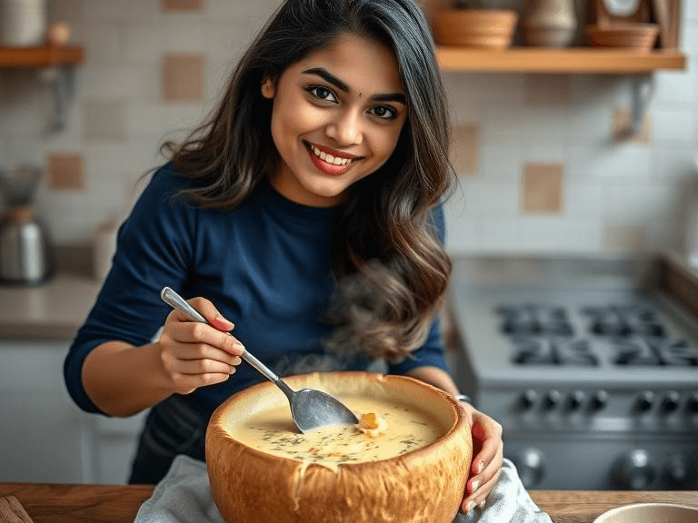 steaming cod chowder in a bread bowl