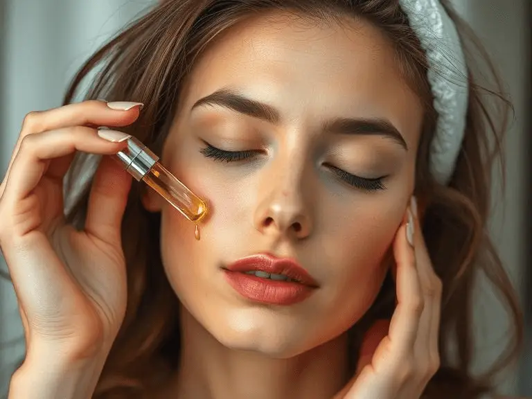 Woman applying face oil